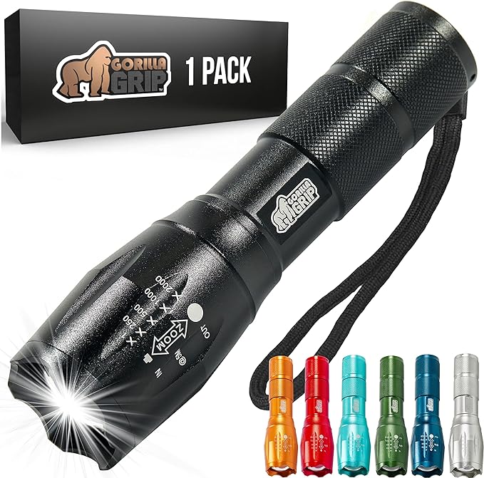 Gorilla Grip Powerful LED 750 FT Water Resistant 5 Adjustable Mode Tactical Flashlight