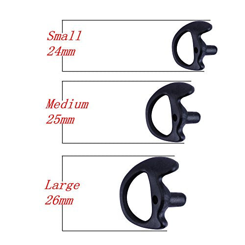 AIRSN Replacement Earmold for Motorola Kenwood Two-Way Radio Air Acoustic Coil Tube Audio Kits (Black, 2 Pair-Medium)