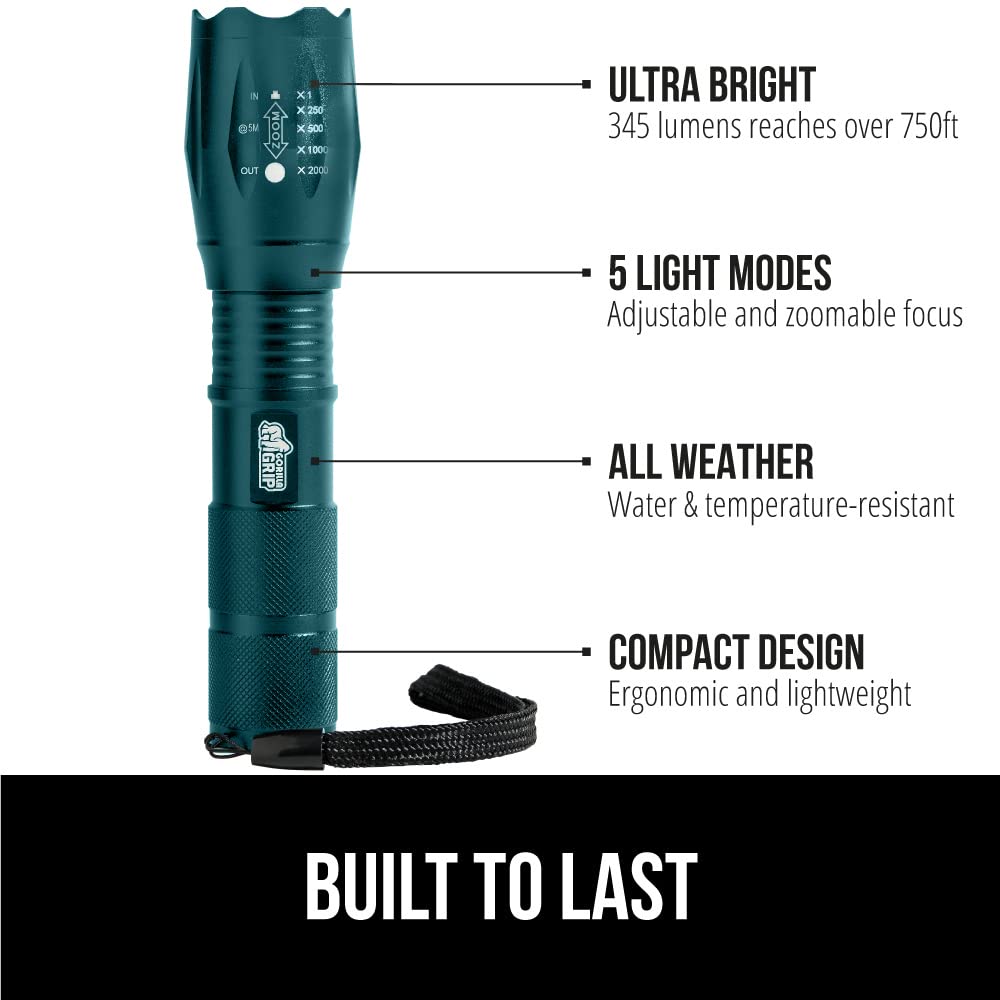 Gorilla Grip Powerful LED 750 FT Water Resistant 5 Adjustable Mode Tactical Flashlight