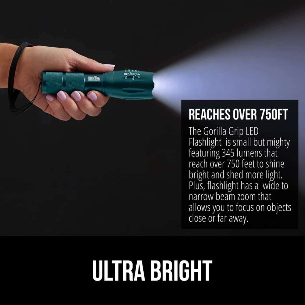 Gorilla Grip Powerful LED 750 FT Water Resistant 5 Adjustable Mode Tactical Flashlight