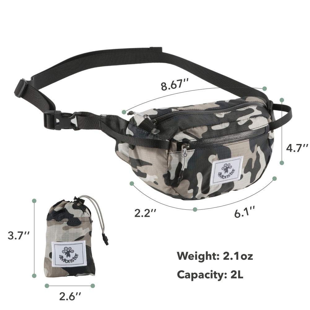 4Monster Hiking Waist Packs Portable,Water Resistant Fanny Pack Bags Lightweight with Adjustable Strap for Outdoor, Workout,Running,Hiking,Traveling,Biking,Camping and Fishing (Army Green, 2L)