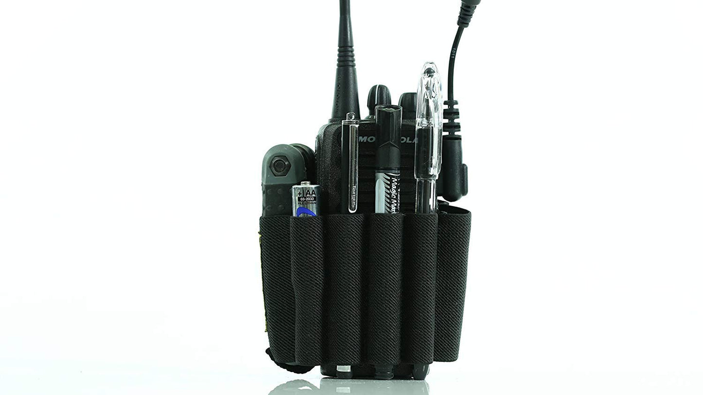 Walkie Caddie (White) - Accessory Pouch for Walkie Talkies | for Motorola CP 200 and Most Other Walkie Talkies | Black with White Bungee
