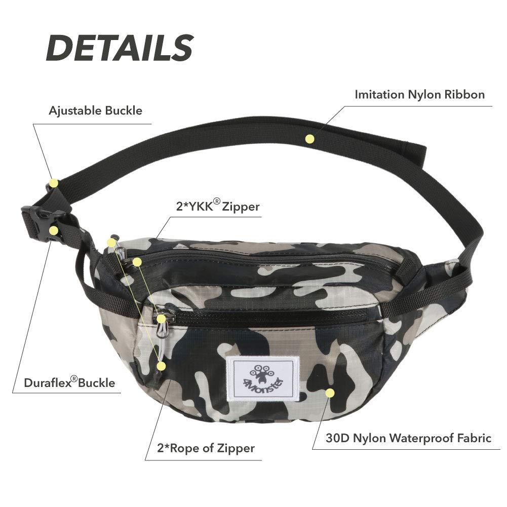 4Monster Hiking Waist Packs Portable,Water Resistant Fanny Pack Bags Lightweight with Adjustable Strap for Outdoor, Workout,Running,Hiking,Traveling,Biking,Camping and Fishing (Army Green, 2L)