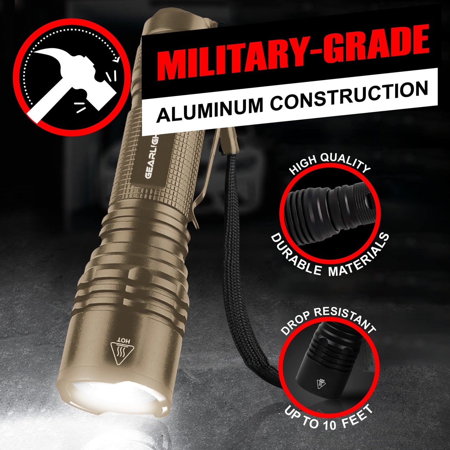 GearLight TAC LED Flashlight 2 Pack